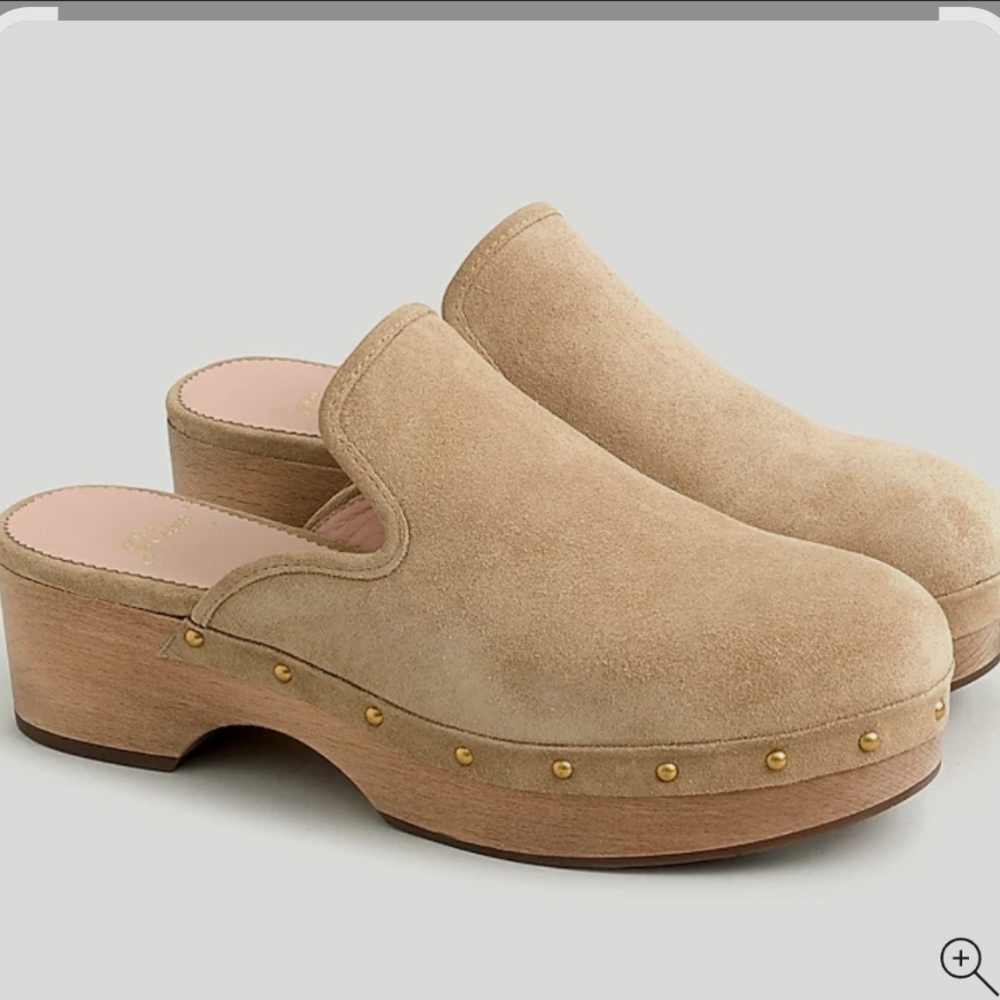 J. Crew Beige Suede Mules with Gold Studs Size 7 - Picture 1 of 11